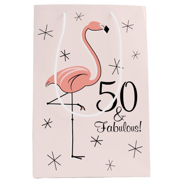 Flamingo Pink '50 und Fabulous!' Geschenktüte (Vorderseite)