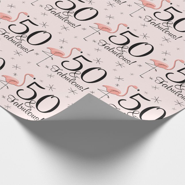 Flamingo Pink '50 und Fabulous!' Packpapier (Ecke)