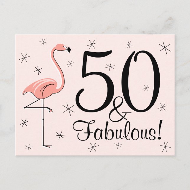 Flamingo Pink "50 und Fabulous!" Postkarte (Vorderseite)