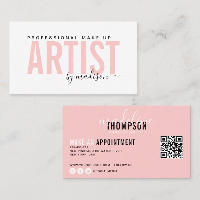 Flamingo Pink Beruflich Make Up Artist Visitenkarte (Vorne/Hinten)
