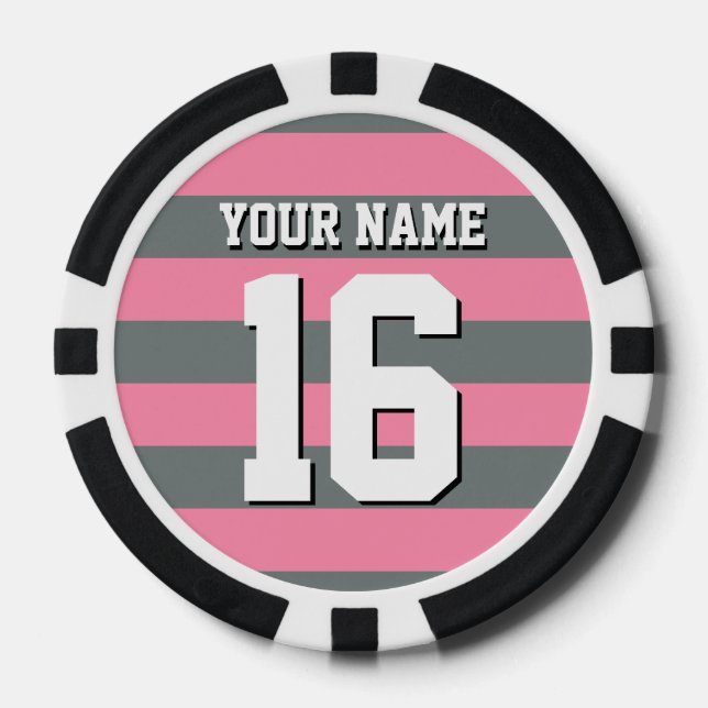 Flamingo Pink Charcoal Team Jersey Preppy Strip Pokerchips (Vorderseite)