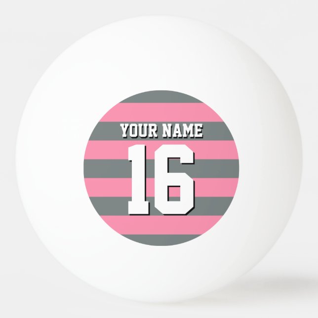 Flamingo Pink Charcoal Team Jersey Preppy Strip Tischtennisball (Vorderseite)