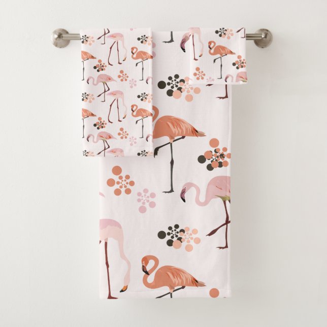 Flamingo Pink Coral Pattern Badhandtuch Set (Insitu)
