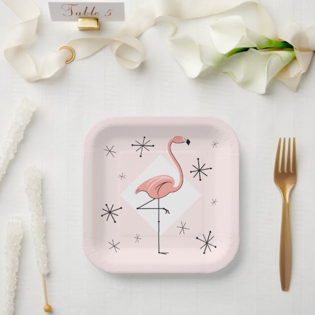 Flamingo Pink Diamant Quadrat Pappteller (Hochzeit)