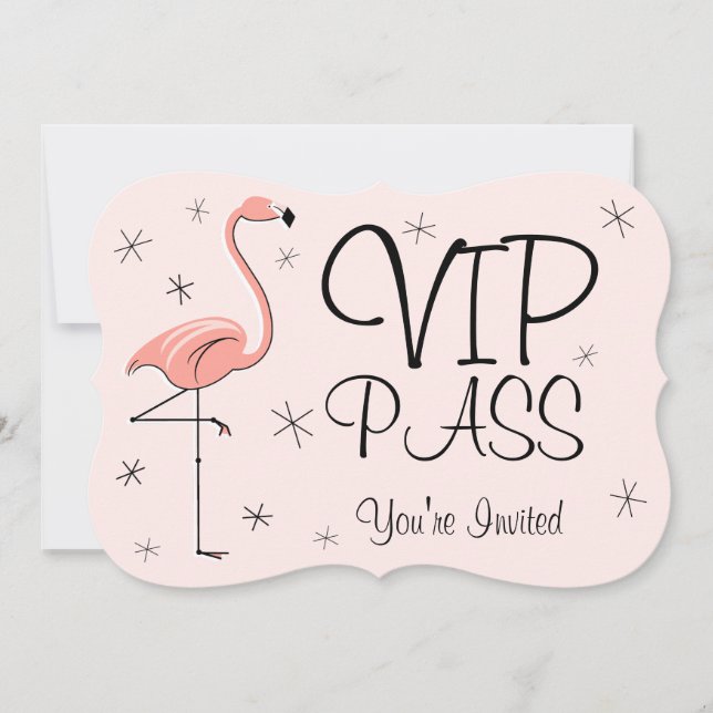 Flamingo Pink Einladungshalterung "VIP PASS" Einladung (Vorderseite)
