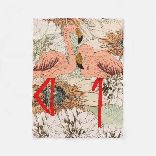 Flamingo Pink Floral Tropical Blätter Glitzer Fleecedecke (Vorderseite)