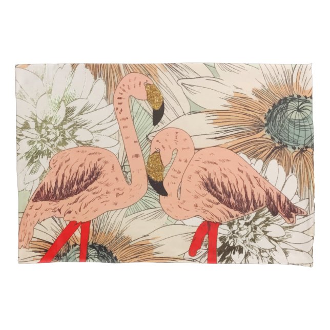 Flamingo Pink Floral Tropical Blätter Glitzer Kissenbezug (Vorderseite)