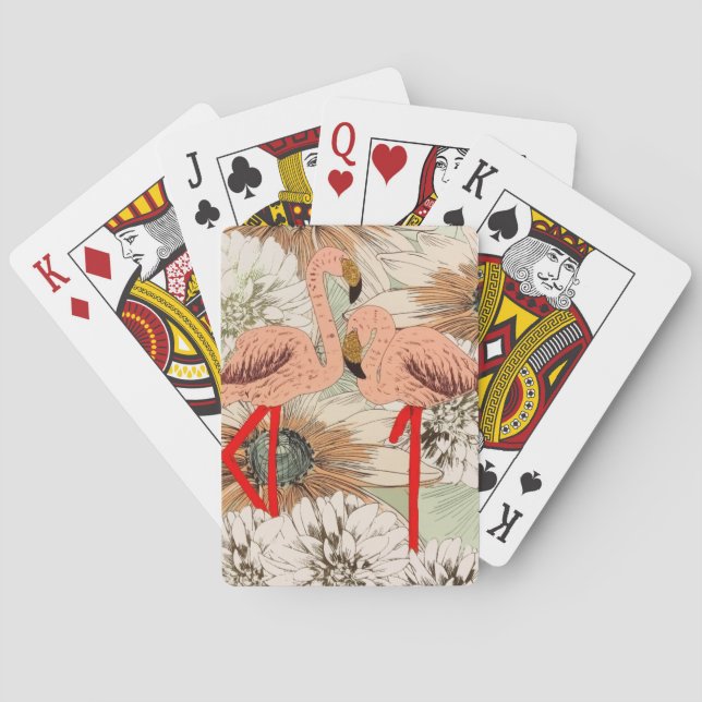 Flamingo Pink Floral Tropical Blätter Glitzer Spielkarten (Rückseite)