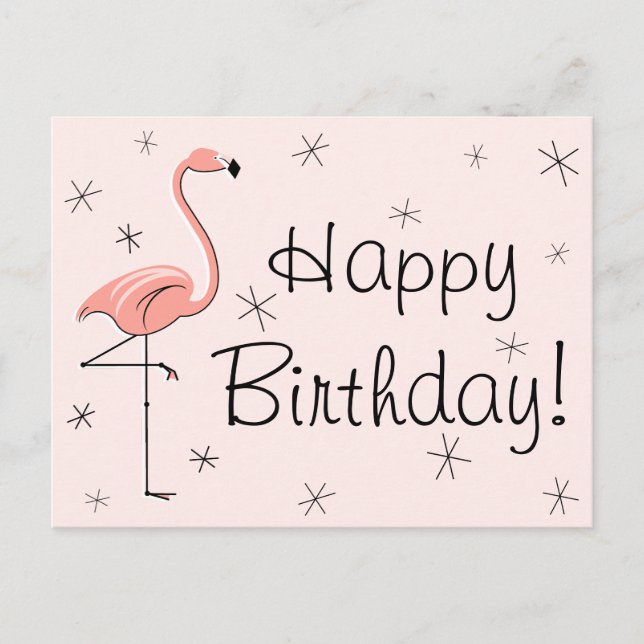 Flamingo Pink "Happy Birthday!" Postkarte (Vorderseite)