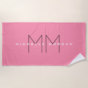 Flamingo Pink Monogram Minimalistisch Name Initial Strandtuch
