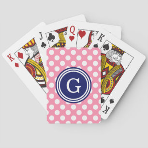 Flamingo Pink Navy Blue White Polka Punkte 1IR Spielkarten