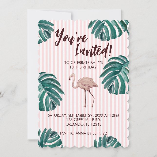 Flamingo Pink Pastel Geburtstag Einladung (Vorderseite)