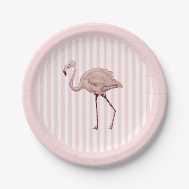 Flamingo Pink Stripe Birthday Tropical Pappteller (Vorderseite)