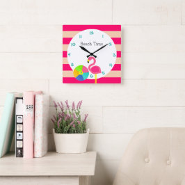 Flamingo Pink Stripe Personalized Wall Clock Quadratische Wanduhr