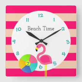 Flamingo Pink Stripe Personalized Wall Clock Quadratische Wanduhr