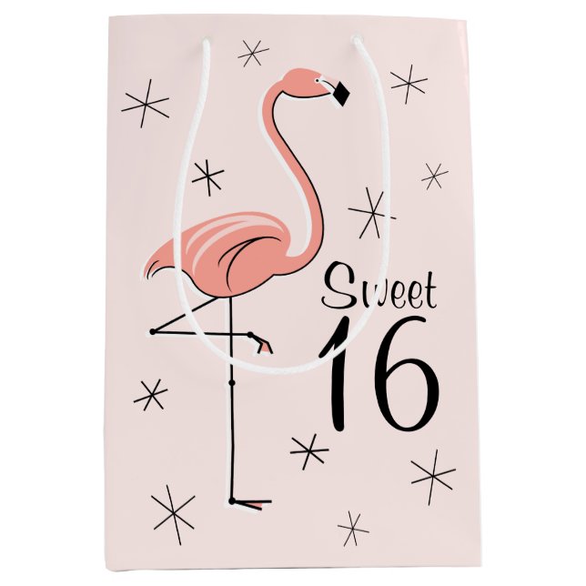Flamingo Pink 'Sweet 16' Geschenktasche Medium Mittlere Geschenktüte (Vorderseite)