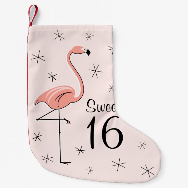 Flamingo Pink Sweet 16 Strumpf einseitig Kleiner Weihnachtsstrumpf (Vorderseite)
