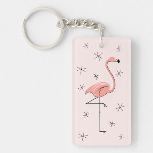 Flamingo Pink "Text" Rückseite Acrylrechteck Schlüsselanhänger
