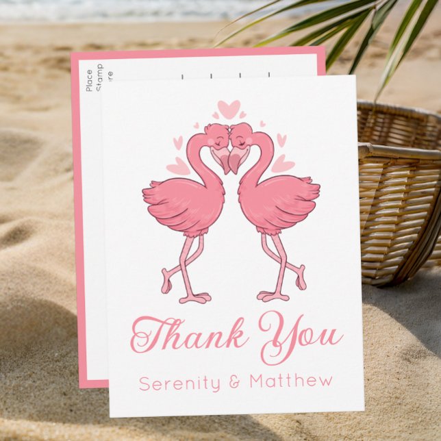 Flamingo Pink Tropical Beach Wedding Thank You Postkarte (Von Creator hochgeladen)