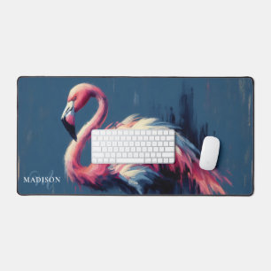 Flamingo Pink und Blue Oil Malerei Mit Monogramm Schreibtischunterlage