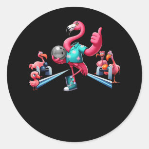 Flamingo Playing Bowling Graphic Art Bowler Bowlin Runder Aufkleber