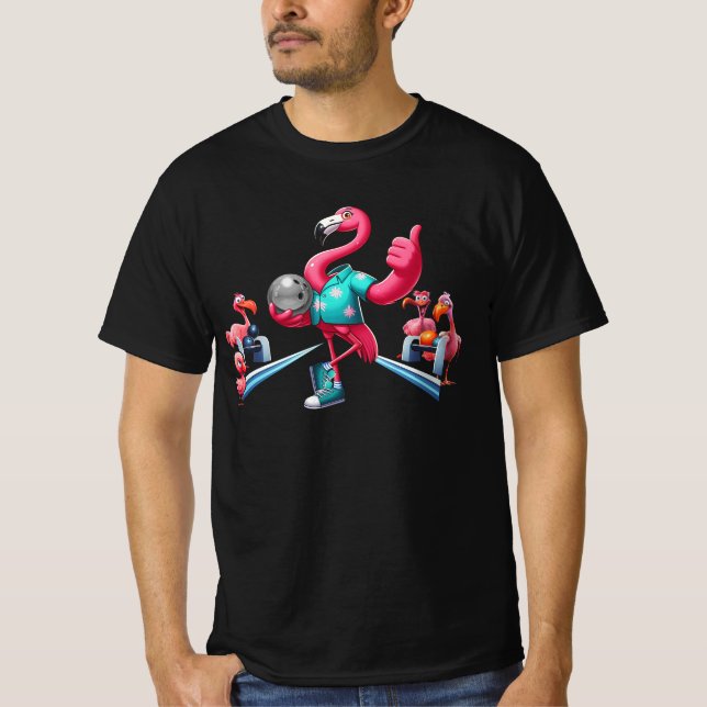 Flamingo Playing Bowling Graphic Art Bowler Bowlin T-Shirt (Vorderseite)