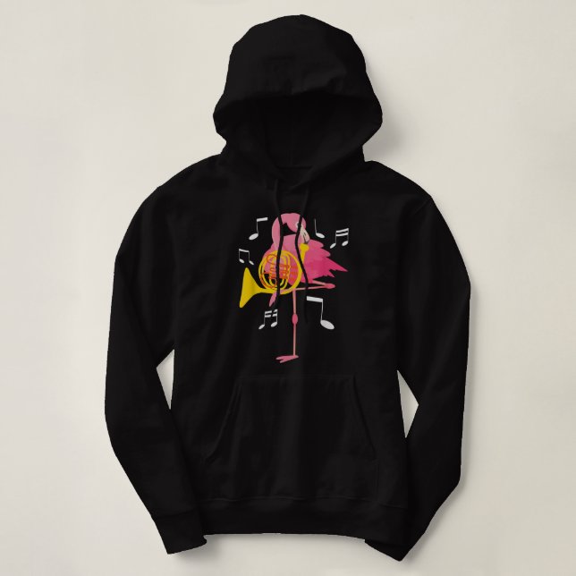 Flamingo Playing Französisch Horn Spieler Französi Hoodie (Design vorne)