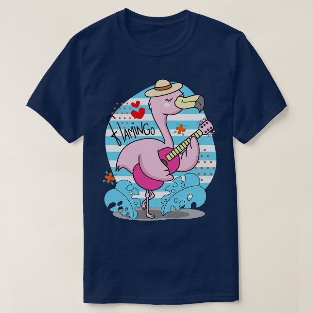 Flamingo Playing Gitarre Illustration T-Shirt (Design vorne)