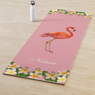 Flamingo & Plumeria-Blumen auf Roségold Pink Yogamatte