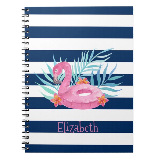 Flamingo Pool Float Navy Blue Stripes Notizblock (Vorderseite)