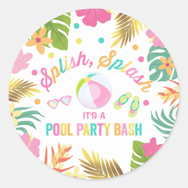 Flamingo Pool Gastgeschenk Tag Sticker Siegel (Vorderseite)
