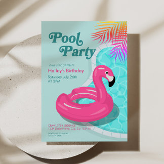 Flamingo Pool Party Birthday Invite Pink Einladung