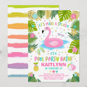 Flamingo Pool Party Einladung Tropical Flamingo
