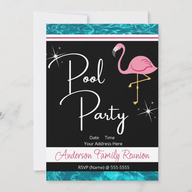 Flamingo Pool Party Family Wiedersehen Einladung (Vorderseite)
