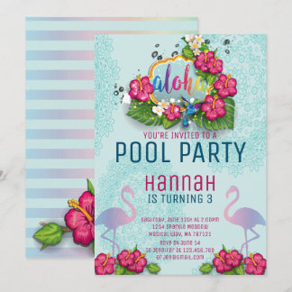 Flamingo Pool Party Geburtstag Einladung Tropisch