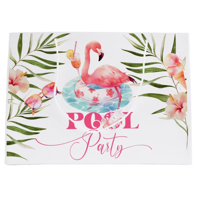 Flamingo Pool Party Geburtstag Große Geschenktüte (Vorderseite)
