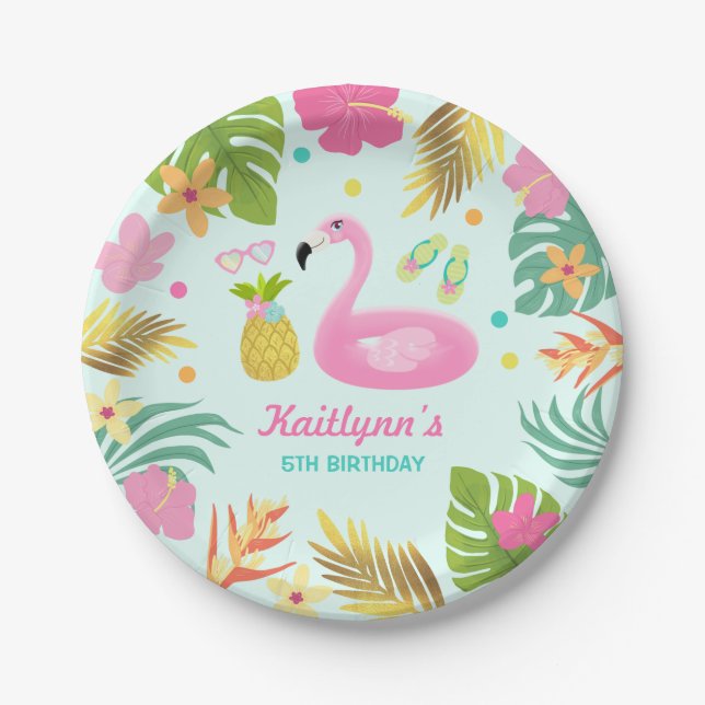 Flamingo-Pool-Party-Papier-tropisches Pool-Party Pappteller (Vorderseite)
