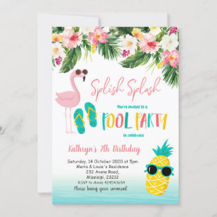Flamingo Pool Party Sommer Geburtstagsparty Einladung