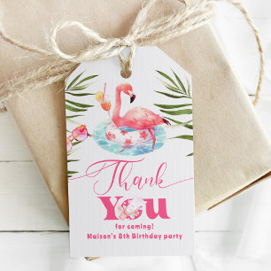 Flamingo Poolparty rosa Mädchen Geburtstag Geschenkanhänger