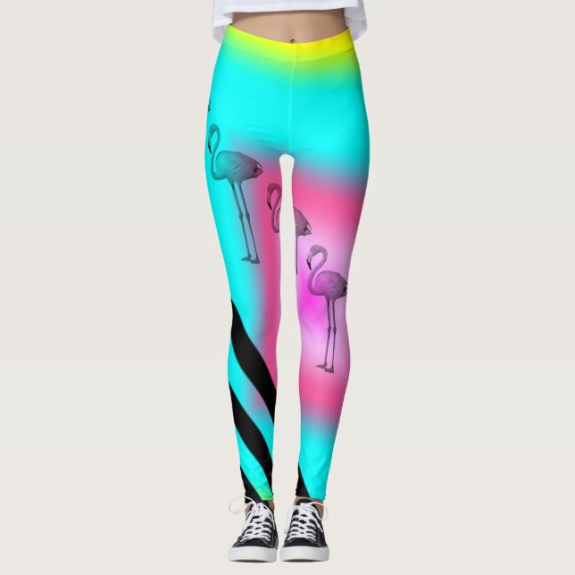 Flamingo Print Stripey Leggings (Vorderseite)