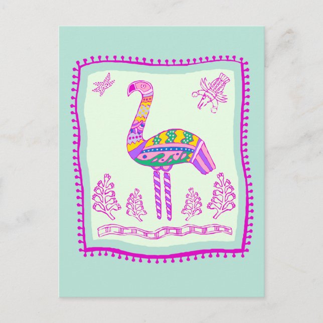 Flamingo Quilt Postkarte (Vorderseite)