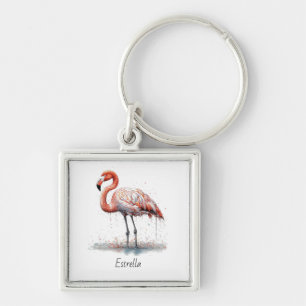 Flamingo Radiance: Watercolor Flamingo, benutzerde Schlüsselanhänger