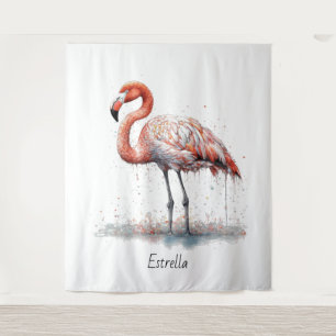 Flamingo Radiation: Wasserfarben Kunst, Brauch Wandteppich