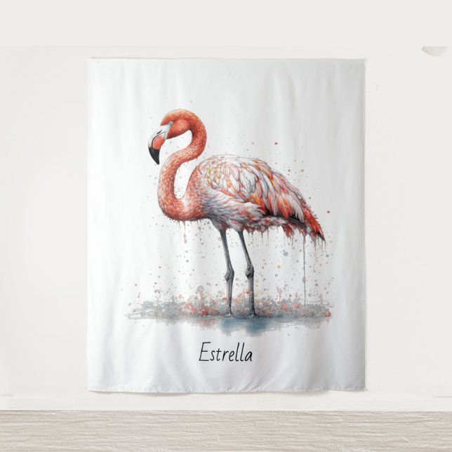 Flamingo Radiation: Wasserfarben Kunst, Brauch Wandteppich (Vorderseite)