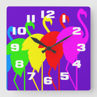 Flamingo Rainbow Quadratische Wanduhr