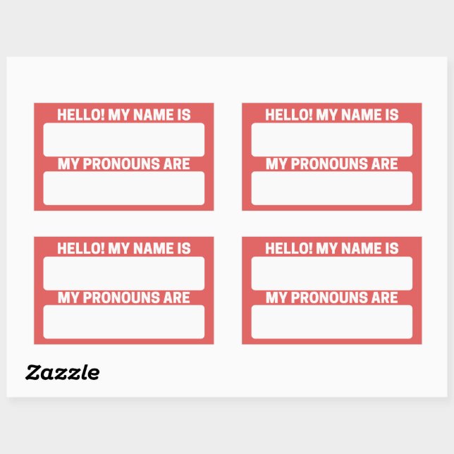 Flamingo Red Name & Pronoun Labels Rechteckiger Aufkleber (Blatt)
