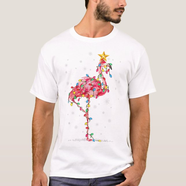 Flamingo Reindeer Hat Santa Christmas L T-Shirt (Vorderseite)