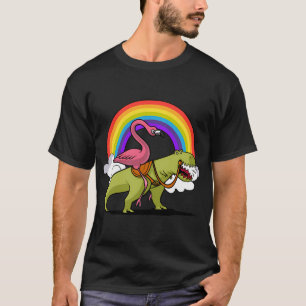Flamingo reitet T-Rex Dinosaurier T-Shirt