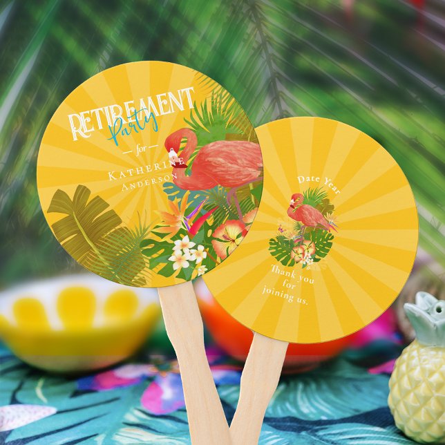 Flamingo-Rentner-Gelb-Orange-Kühler Fächer (Flamingo Retirement Yellow Orange Cooler Hand Fan)