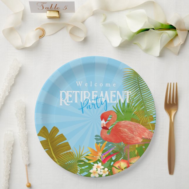 Flamingo Retirement Blue Pappteller (Hochzeit)